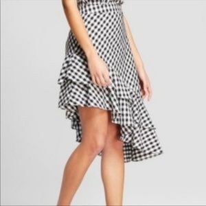 Checkered Asymmetrical Skirt, Size 2, gingham skirt